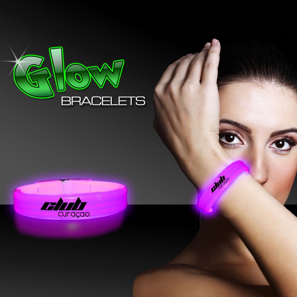 9" Deluxe Single Color Triple Wide Pink Glow Bracelet with Logo