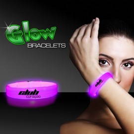 9" Deluxe Single Color Triple Wide Pink Glow Bracelet with Logo