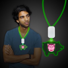 Green Clear Plastic Laser Engraved Necklace w/Pig Medallion with Logo  Green Clear Plastic Laser Engraved Necklace w/Pig Medallion with Logo