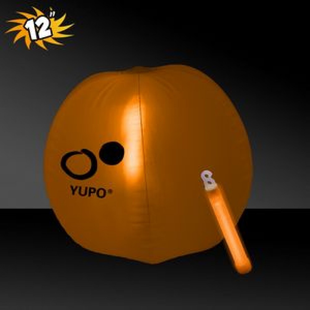 12" Inflatable Beach Ball w/Orange Light Stick with Logo