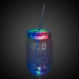 20 Oz. Multi Color Laser Engraved LED Mason Jar w/Straw with Logo