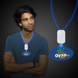 Personalized Blue Clear Plastic Digi-Printed Necklace w/Oval Medallion
