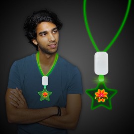 Logo Branded Green Clear Plastic Pad Printed Necklace w/Star Medallion