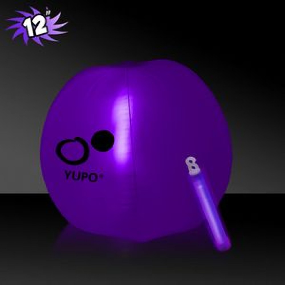 12" Inflatable Beach Ball w/Purple Light Stick with Logo