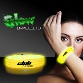 Logo Branded 9" Deluxe Single Color Triple Wide Yellow Glow Bracelet