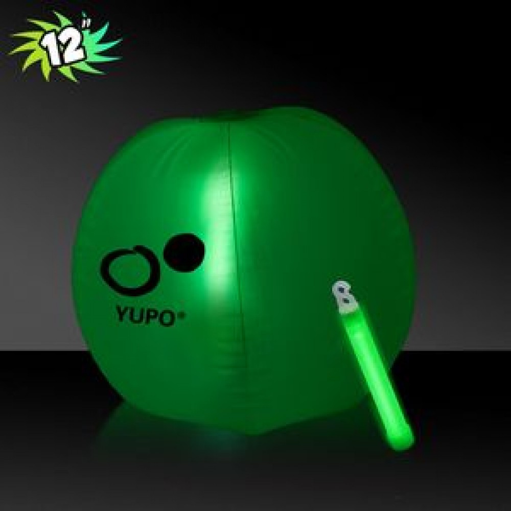 12" Inflatable Beach Ball w/Green Light Stick with Logo