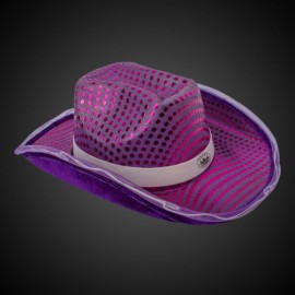 Promotional Purple Light Up Sequin Cowboy Hat w/White Band