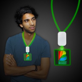 Green Clear Plastic Digi-Printed Necklace w/Square Medallion with Logo  Green Clear Plastic Digi-Printed Necklace w/Square Medallion with Logo