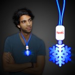 Blue Pad Printed LED Snowflake Necklace w/Extra Large Pendant with Logo