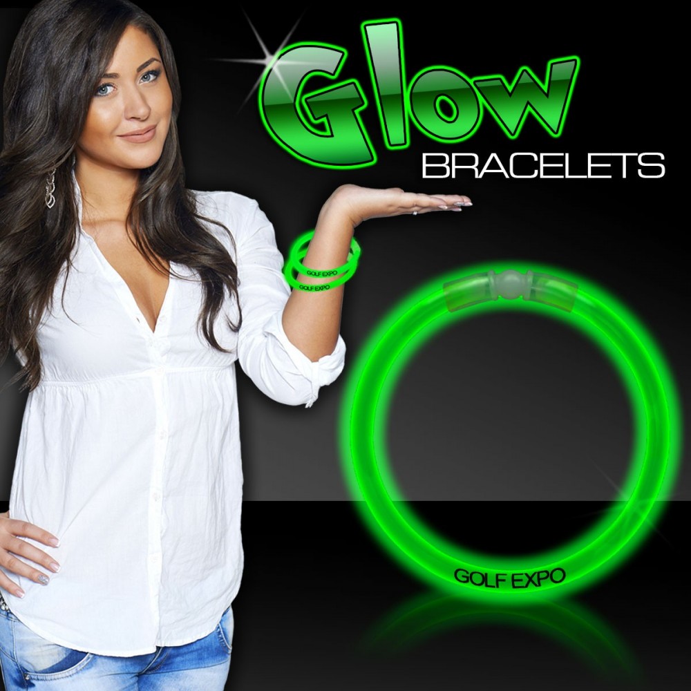 Logo Branded 8" Pad Printed Superior Green Glow Bracelet