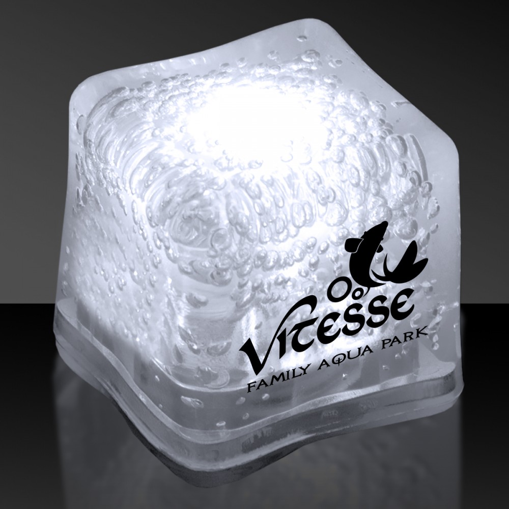 1 3/8" Pad Printed White Lited Ice Cube with Logo