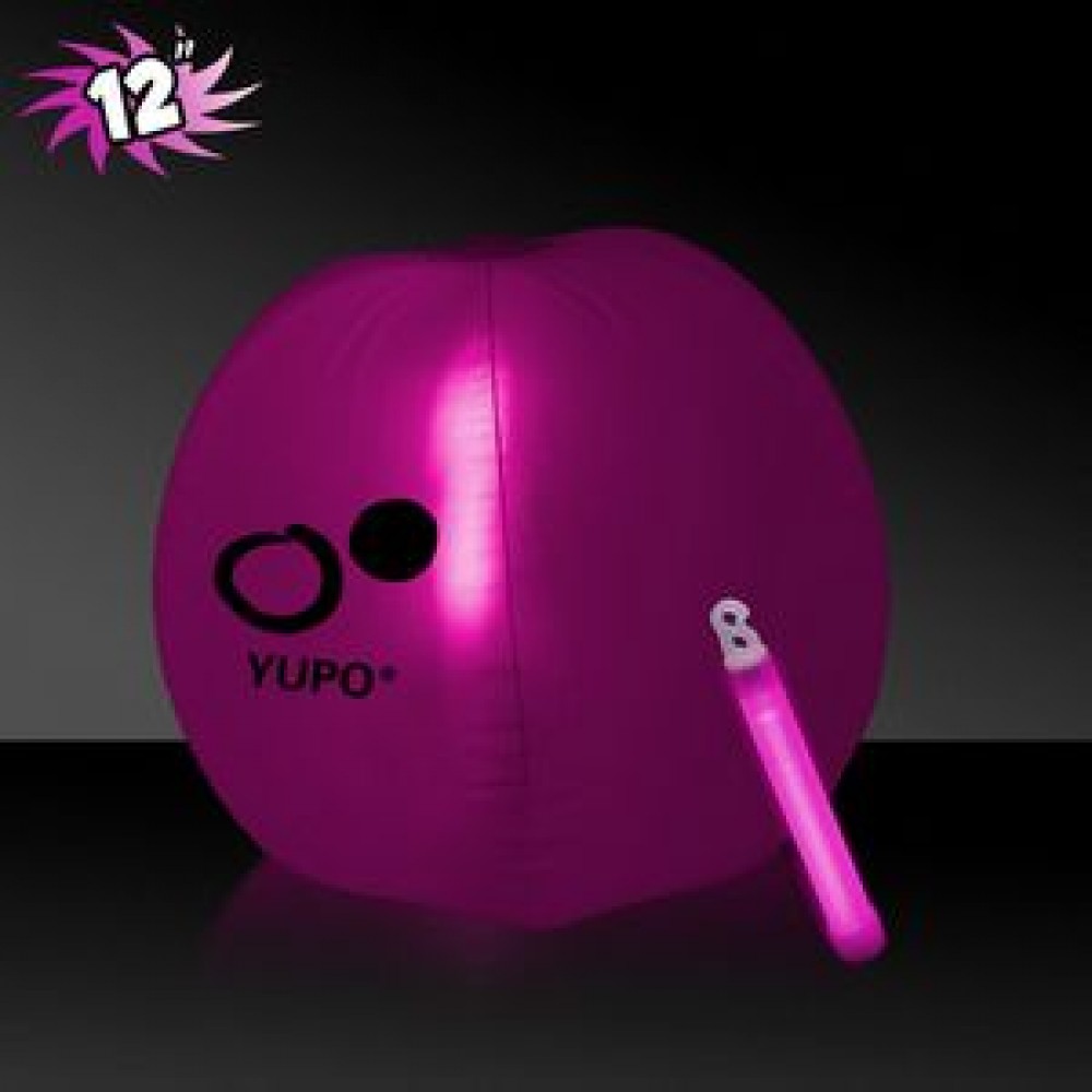Custom 12" Inflatable Beach Ball w/Pink Light Stick