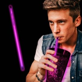 9" Pink Supreme Pad Printed Glow Straw with Logo  9" Pink Supreme Pad Printed Glow Straw with Logo