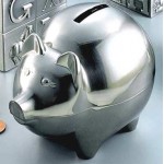 Large Brushed Finish Piggy Bank (Pewter Finish) with Logo