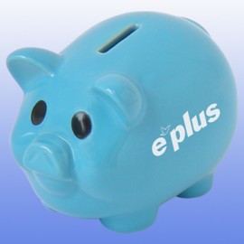 Ceramic Piggy Bank - Blue - Screen Imprinted with Logo