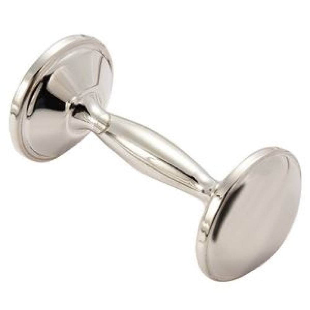 Silver Plated Dumbbell Rattle Logo Branded Silver Plated Dumbbell Rattle Logo Branded