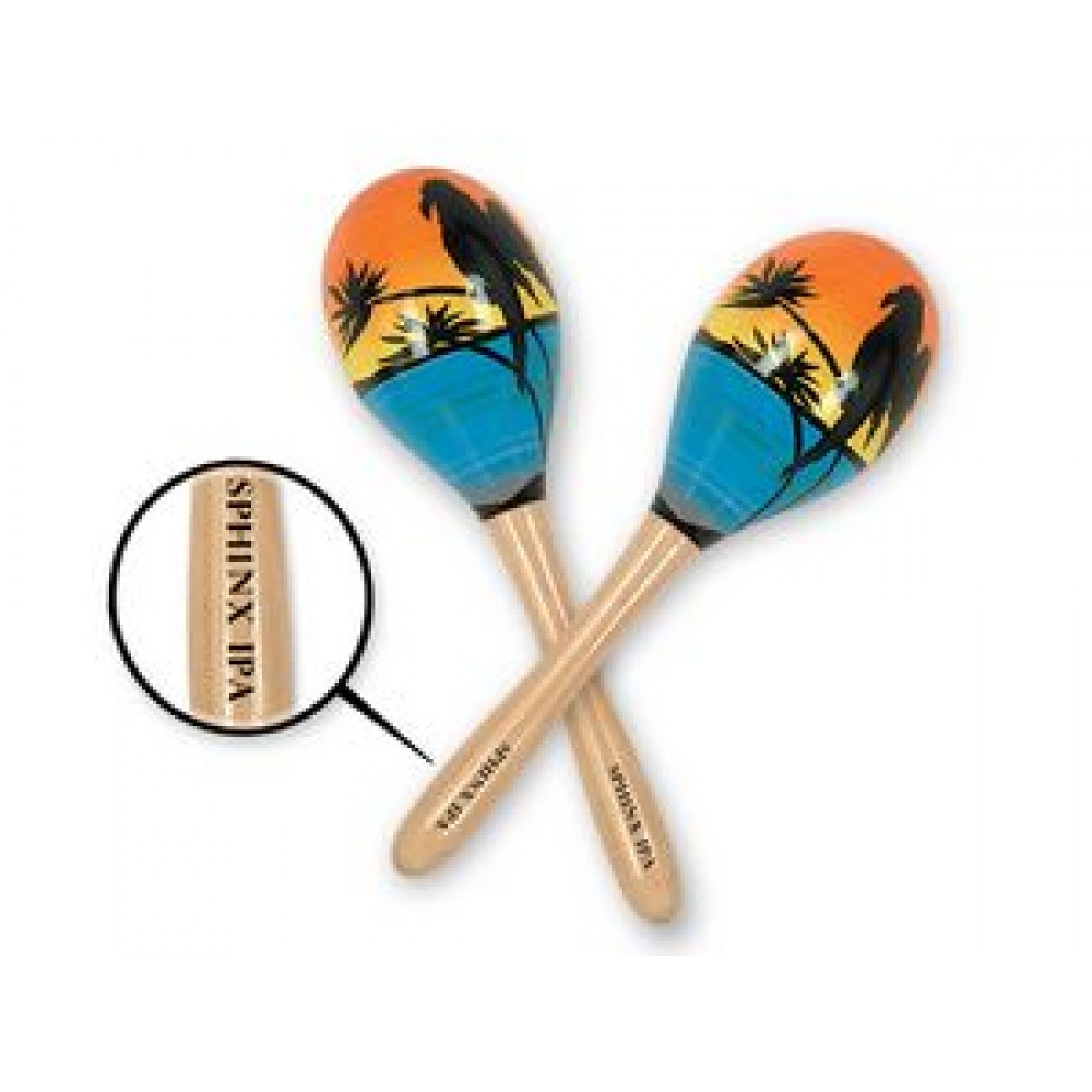 Personalized Wooden Tropical Fun Party Maraca's w/ a Custom Direct Pad on the Handle