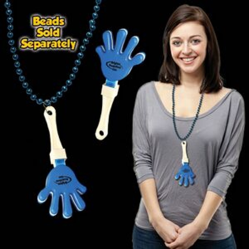 Logo Branded Pad Printed Blue & White Hand Clapper w/Attached J Hook