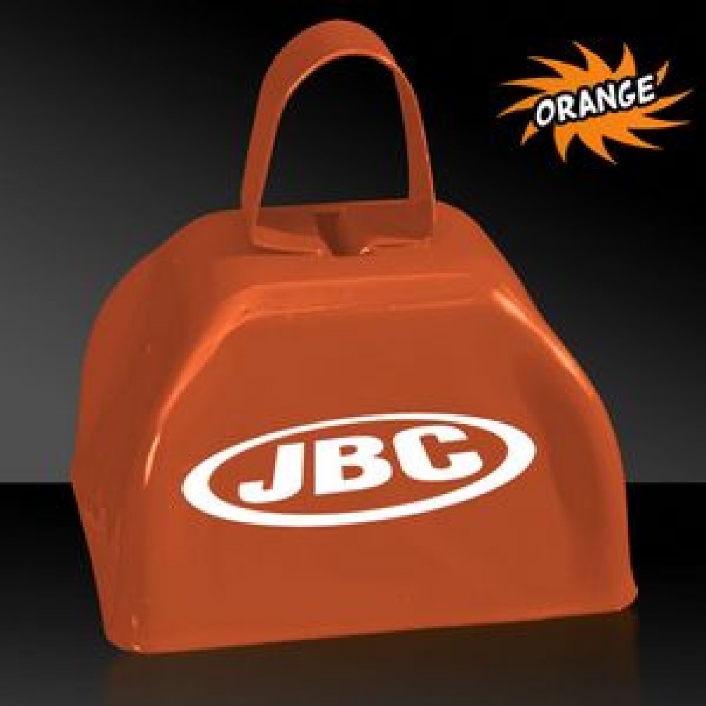 3" Orange Metal Cowbell Logo Branded