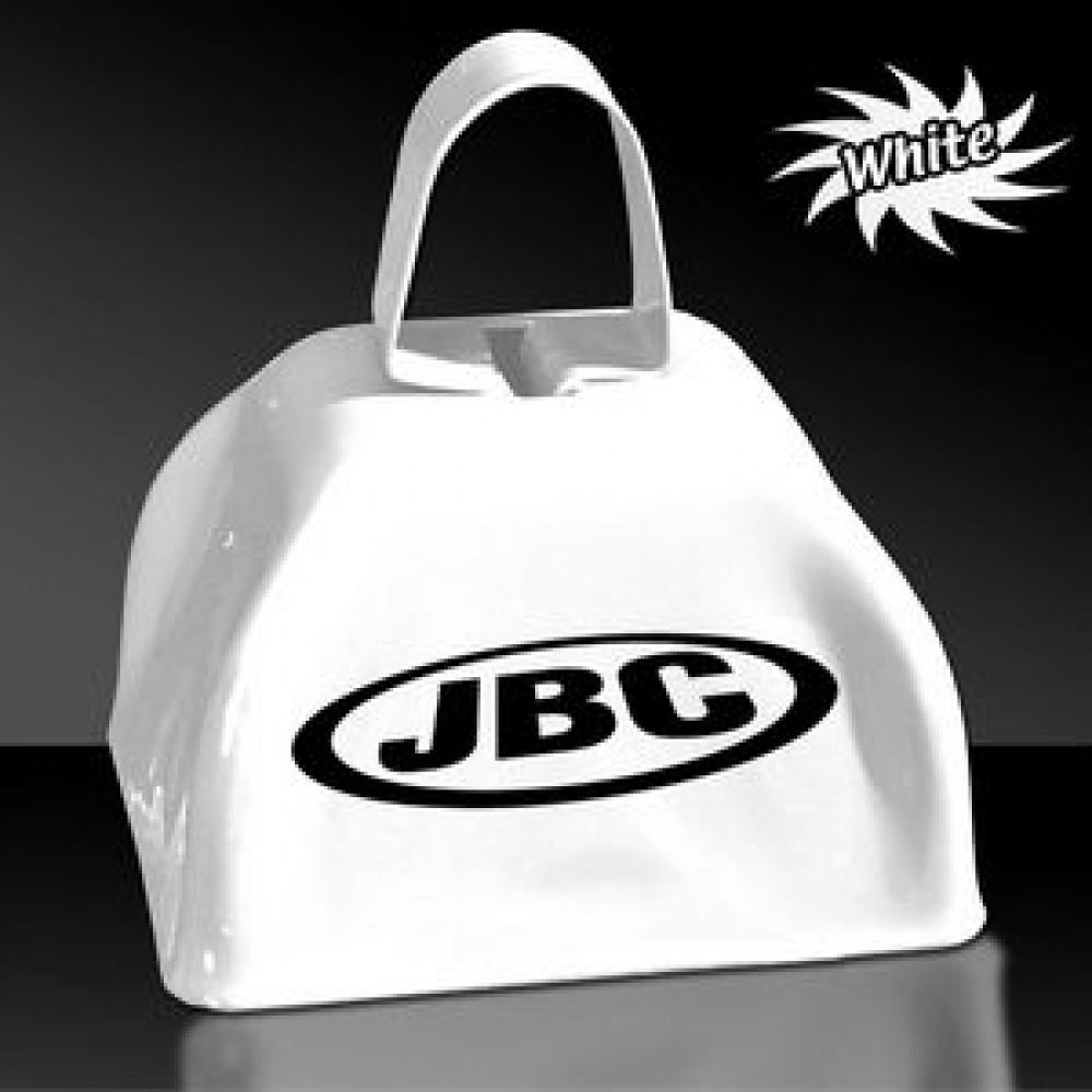 3" Pad Printed White Metal Cowbell with Logo