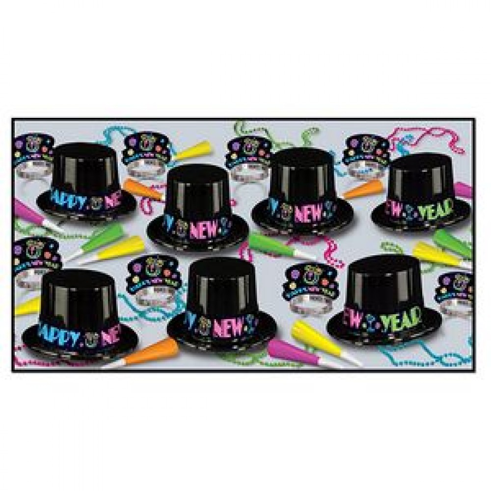 Custom Imprinted Neon Party New Year Assortment for 25 Custom Imprinted Neon Party New Year Assortment for 25