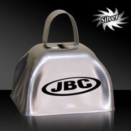 Logo Branded 3" Pad Printed Silver Metal Cowbell