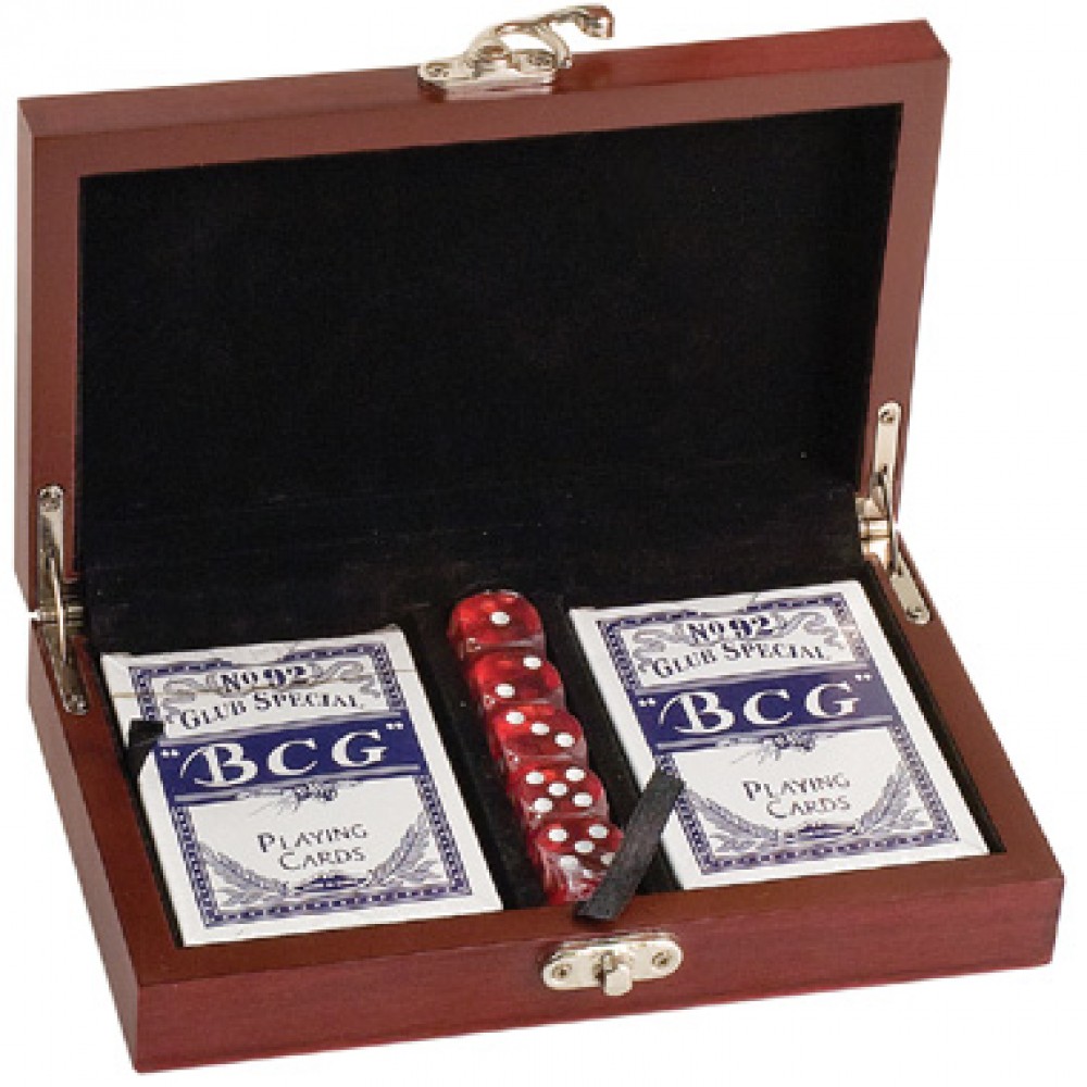 Rosewood Finish Card and Dice set (Screen printed) with Logo