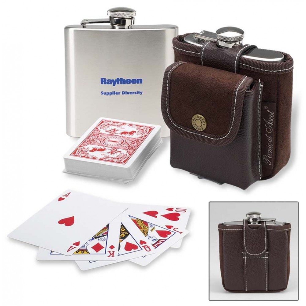 Hip Flask and Playing Cards with Logo