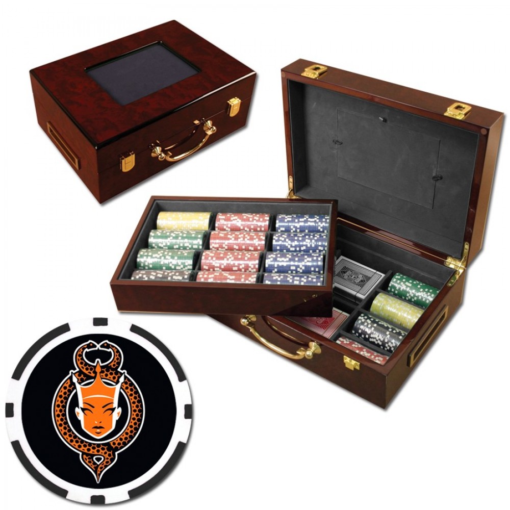 Poker chips set with Glossy wood case - 500 Full Color 8 Stripe chips Logo Printed Poker chips set with Glossy wood case - 500 Full Color 8 Stripe chips Logo Printed