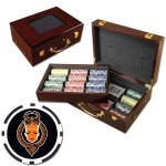 Poker chips set with Glossy wood case - 500 Full Color 8 Stripe chips Logo Printed
