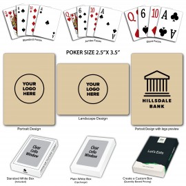Solid Back Beige Poker Size Playing Cards with Logo  Solid Back Beige Poker Size Playing Cards with Logo