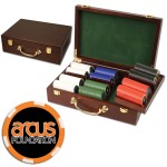 Logo Branded Poker chips set with Oak wood case - 300 Full Color 6 Stripe chips