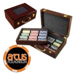 Logo Branded Poker chips set with Glossy wood case - 500 Full Color 6 Stripe chips