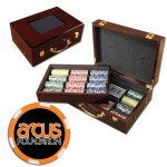 Logo Branded Poker chips set with Glossy wood case - 500 Full Color 6 Stripe chips