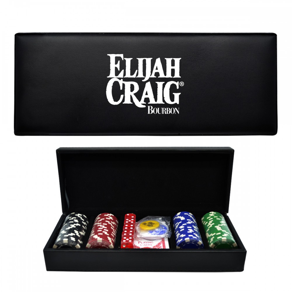 100-Piece Poker Chip Set w/ Black Vinyl Case (2 Side Chip Imprint) Custom Personalized