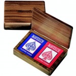 Logo Branded Wood Double Deck Playing Card Box w/Cards