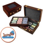 Poker chips set with Glossy wood case - 500 Full Color chips Logo Printed