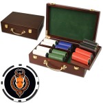 Poker chips set with Oak wood case - 300 Full Color 8 Stripe chips Custom Imprinted
