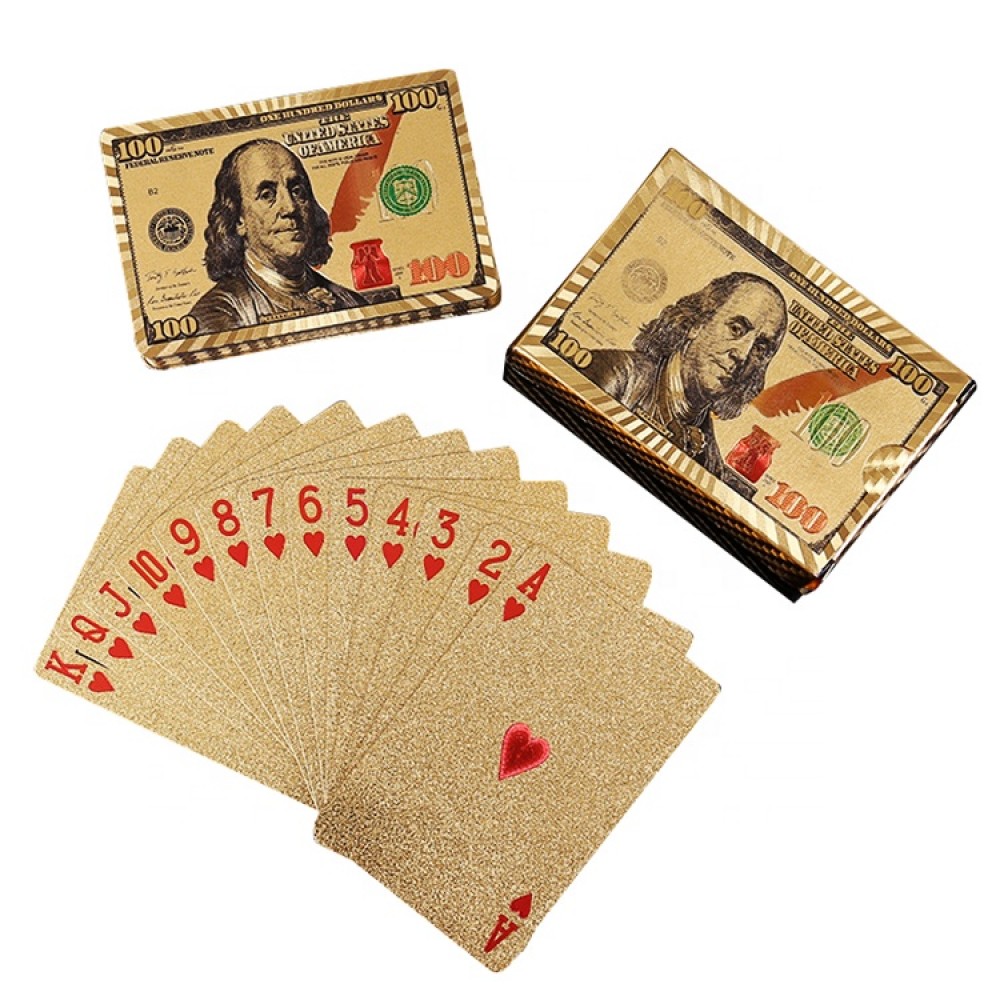 Personalized Dollar Design Gold Foil Waterproof Plastic Playing Card Poker