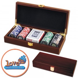 Poker chips set with Mahogany wood case - 100 Full Color chips with Logo