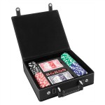 Laserable Black/Silver Leatherette 100-Chip Poker Set Custom Imprinted