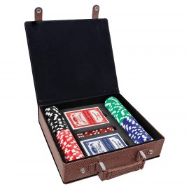 100 Piece Poker Chip Set, Football Faux Leather Box with Logo