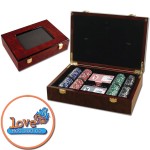 Poker chips set with Glossy wood case - 200 Full Color chips with Logo