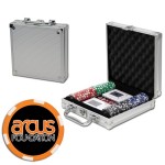 Customized Poker chips set with aluminum chip case - 100 Full Color 6 Stripe chips
