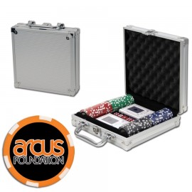 Poker chips set with aluminum chip case - 100 Full Color 6 Stripe chips with Logo