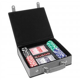 Laserable Gray Leatherette 100-Chip Poker Set Logo Printed