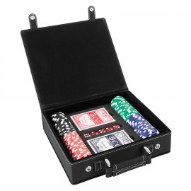 Laserable Black-Silver Leatherette 100-Chip Poker Set with Logo