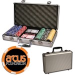 Poker chips set with aluminum chip case - 300 Full Color 6 Stripe chips with Logo