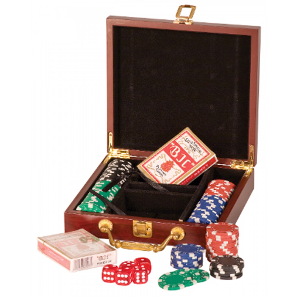 Promotional Laserable Rosewood Finish 100 Chip Poker Set
