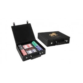 Custom 100 Piece Poker Chip Set, Black Faux Leather Box